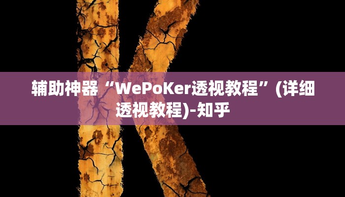 辅助神器“WePoKer透视教程”(详细透视教程)-知乎