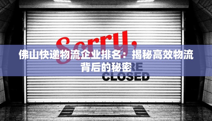 佛山快递物流企业排名：揭秘高效物流背后的秘密