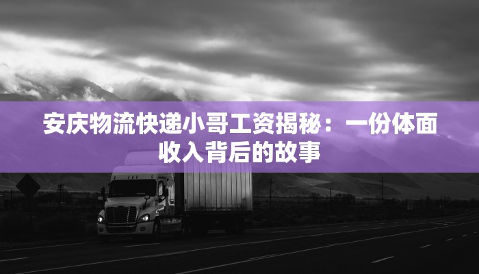 安庆物流快递小哥工资揭秘：一份体面收入背后的故事